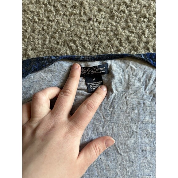 Lucky Brand Women’s Cardigan Aztec Blue Print Design W/ Tie Size MED MEDIUM - Picture 3 of 4